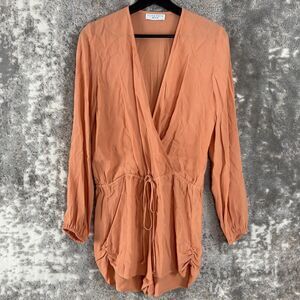 Flynn Skye Sz S Tie Waist Romper Long Sleeve One-Piece Jumper Wrap V-Neck